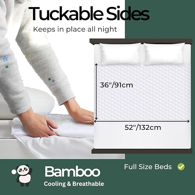Hygge Sheets®️ Organic Washable Incontinence Bed Pads - 2 Pack | 100% Waterproof Reusable Mattress Protector Underpads - Rayon derived from Bamboo – 5 Layers of Protection - Full Size Bed