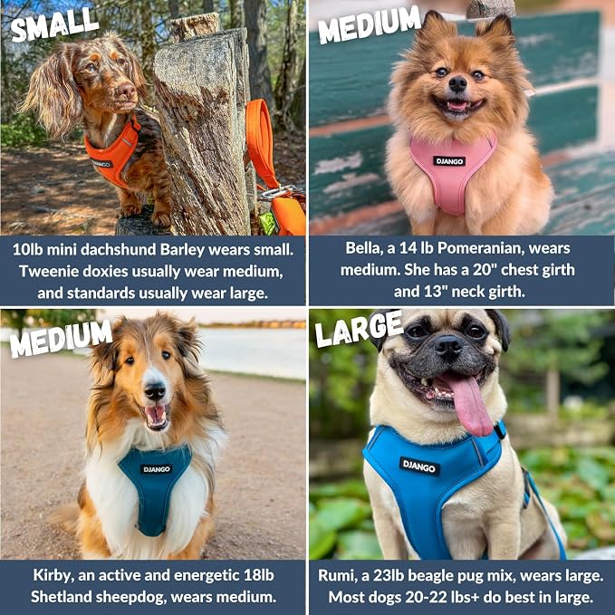 Adventure Dog Harness - Stylish, & Durable Large Dog Harness for Outdoor Adventures and Everyday Wear - Sunset Orange Neoprene Adjustable Harness for Dogs with Reflective Piping & Brass D-Ring