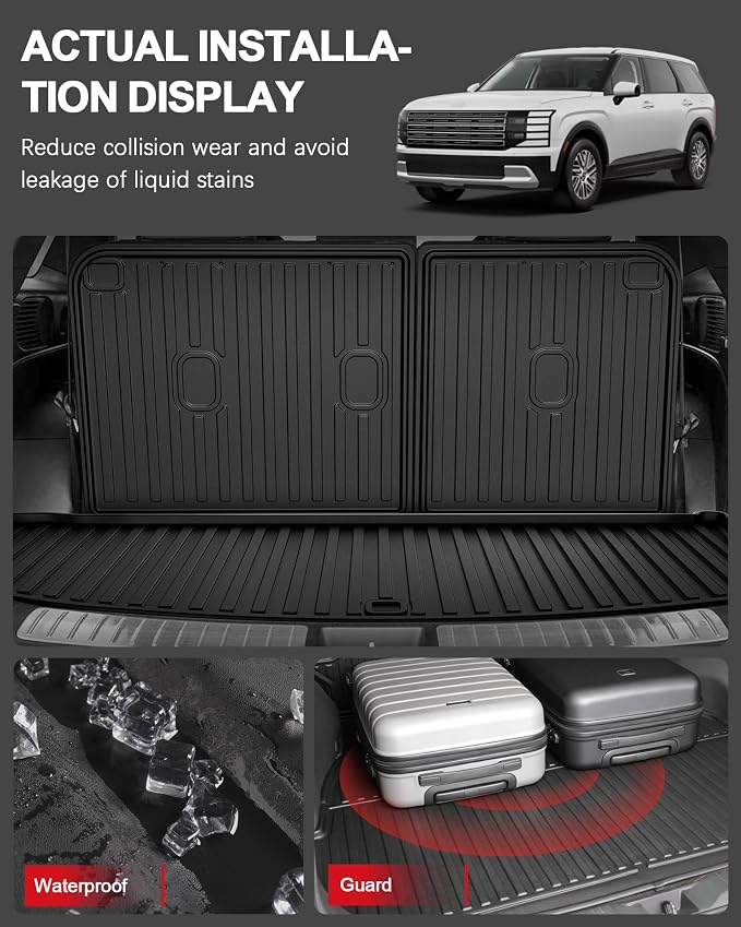 Floor Mats for Hyundai Palisade 2026 7/8 Seats Gas Only All Weather TPE Floor Liners Cargo Mat with Backrest Mat Accessories Odorless Anti-Slip Cargo Tray with Back Seat Protector