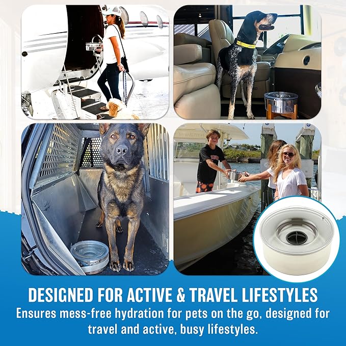 Stainless Steel Dripless Water Bowl with Tritan Plastic Lid – Holds 1 Gal, Reduces Spills & Trails Up to 85%+, Water Bowl for Small Breed Dogs (0-20 lbs), The Original Slobber Stopper