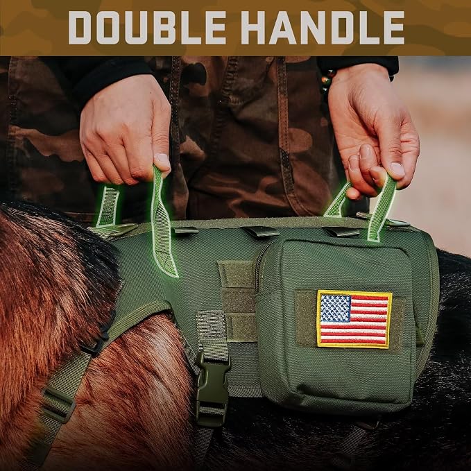 Forestpaw Tactical Dog Harness Tactical Dog Collar with Bungee Leash Set,No Pull Military Dog Harness for Walking Training,Adjustable for Medium Dogs,Green,Chest 17-25"