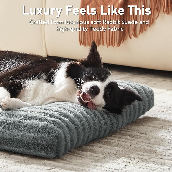 FURTIME Washable Dog Bed Large Sized Dogs, Deluxe Medium Dog Crate Beds | Comfy Fluffy Kennel Pad Anti-Slip Pet Sleeping Mat, Machine Washable Dogs Pillow, 35"x23"x3.5", Gray