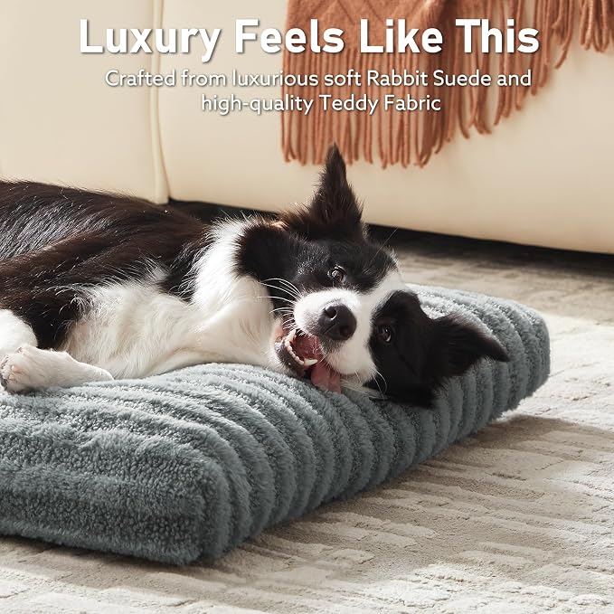 FURTIME Washable XXL Dog Bed for Extra Large Dogs, Giant Dog Crate Beds | Comfy Fluffy Kennel Pad Anti-Slip Pet Sleeping Mat, Machine Washable Dogs Pillow, 47"x29"x4", Gray