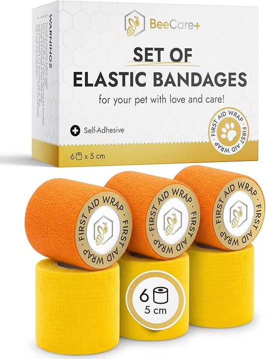 Self-Adhering Cat and Dog Wound Care Bandages – 6 pcs x 5 cm Set of Elastic Dog Bandages for Wounds Prevent Licking and Scratching – Made from Breathable Rubber Latex