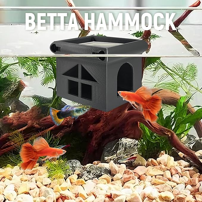 Betta Fish Hammock, White Floating Resting Leaf with Suction Cup - Aquarium Perch Ledge for Bettas, Shrimp, and Nano Fish - Minimalist Tank Decor & Accessory (Black Hideout)