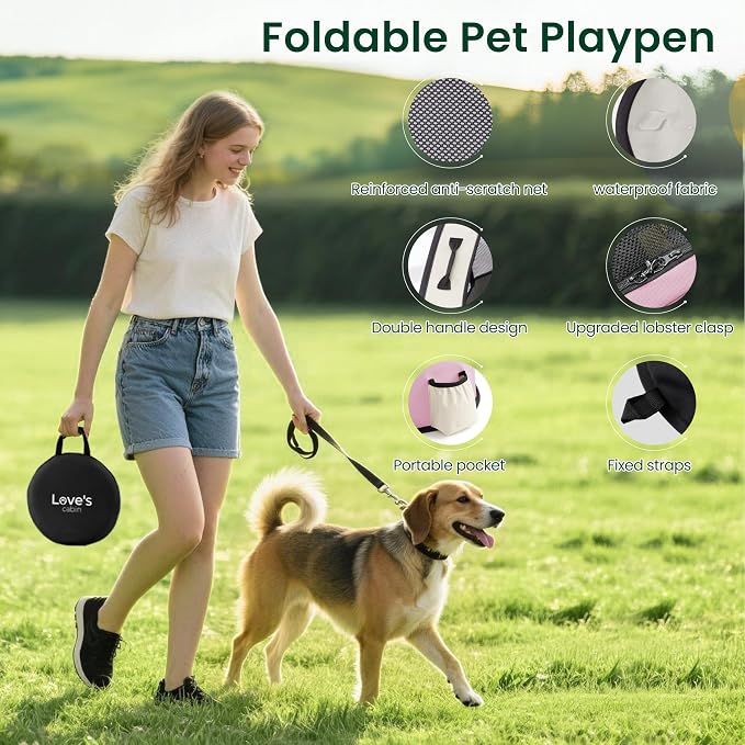 Love's cabin Pet Puppy Dog Playpen, Small Dog Tent Crates Cage Indoor/Outdoor, Portable Exercise Playpen for Cat, Foldable Pop Up Dog Kennel Playpen with Carring Case (S, Light Pink)