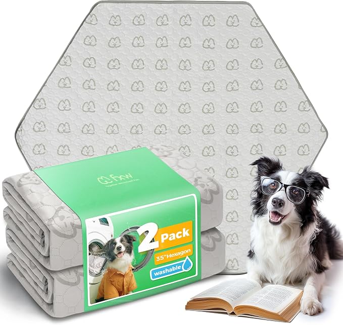 FXW Washable Pee Pads for Dogs, Super Absorbent, 35" Hexagon, 2 Packs | Machine washable, Non-slip backing, Fits 32"/40"/45"H 6-Panel FXW Rollick/Homeplus Playpens