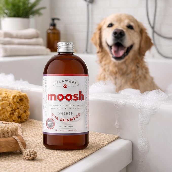 MOOSH All-Natural Dog Shampoo – Gentle for Sensitive Skin. No Sulfates, Preservatives, or Harsh Chemicals. with Bentonite Clay, Argan Oil & Aloe. Hypoallergenic, Biodegradable, 12oz.