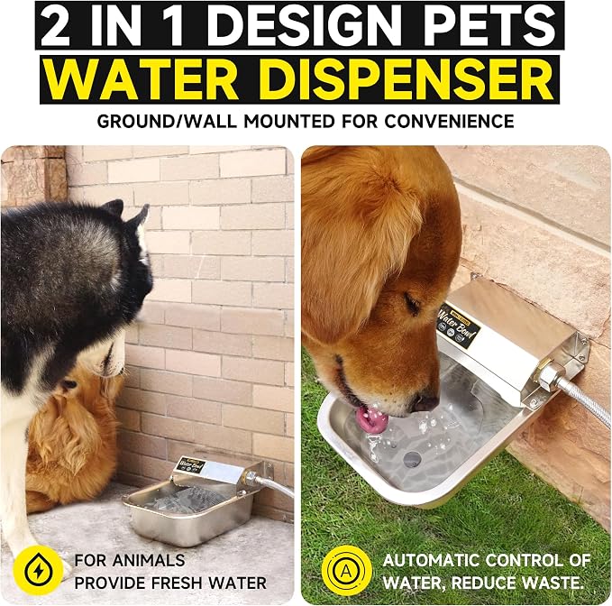 PETIMI Automatic Water Dispenser for Dogs, 101oz Outdoor Dog Water Bowl, 304 Stainless Steel Water Feeder for Small to Large Pets, Large Livestock Waterer, Anti-Tipping, Water Auto-Fill, Easy to Clean