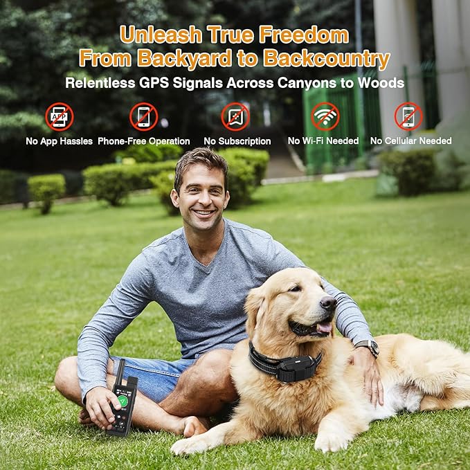Completely Off-Grid 3-in-1 GPS Dog Fence with Real-Time Tracking: No Subscription, App-Free, Self-contained, Dual-GPS, Training Collar, Customizable Boundary with Four Progressive Alerts, Blue
