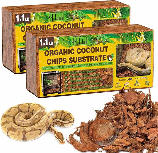 Halatool 2 Pack Snake Bedding Natural Coconut Chips Substrate Coco Husk for Reptiles Tank Terrarium Substrate for Ball Python Frog Gecko Hermit Crab Tortoise