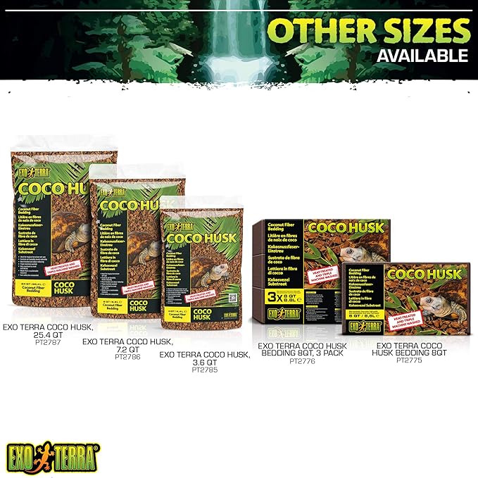 Exo Terra Coco Husk Brick,8 QT (8.8 L) – Natural Coconut Fiber Terrarium Substrate for Reptiles,Amphibians & Tropical Enclosures,(Pack of 3)