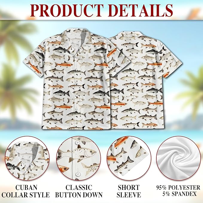 Fishing Crappie Hawaiian Shirt for Men, Button Down Summer Beach Short Sleeve, Fishing Lover Gifts, Sizes S-5XL