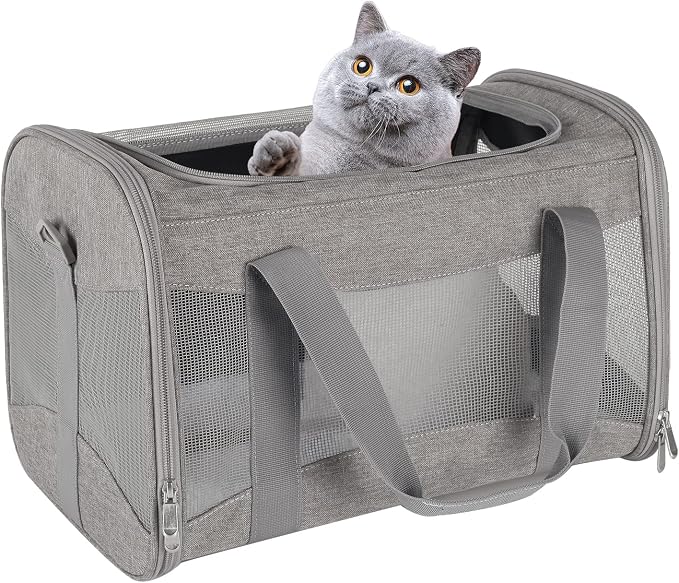 Cat Carrying Case - Pet Carrier Airline Approved, Protable and Breathable Pet Travel Carrier Removable Fleece Pad, Collapsible Cat Carrier Dog Carrier for Medium Cats Small Cats Dogs (X-Large, Grey)