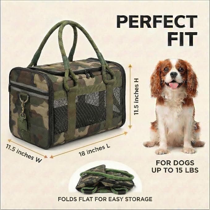 Soft-Sided Dog & Cat Carrier | for Car Rides, Vet Visits, Errands & Daily Outings | Fits Small Dogs & Cats Up to 15 lbs | 18" L x 11.5" H | Yorkies, Chihuahuas & More