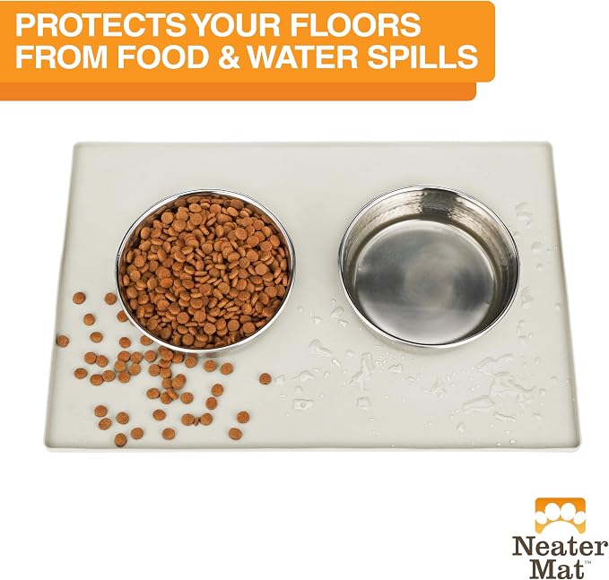 Neater Pet Brands Neater Mat Pet Mats for Food and Water, Cat & Dog Bowl Mat Waterproof Silicone, Feeding Tray, Dog Food Mats for Floors, Placemat w/Raised Edge for Under Bowls, 32" x 24", Cream