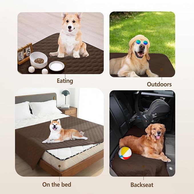 gogobunny Waterproof Dog Blankets for Large Dogs, Pet Bed Cover Breathable | Washable Pee Pads, Quilted Throw Blanket, Furniture Protector for Couch Sofa Bed Car, 82x82 Inch Dark Chocolate