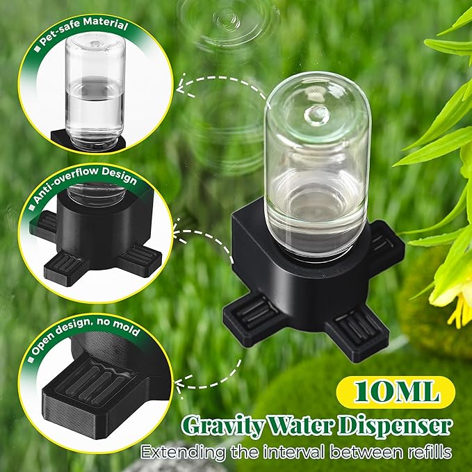 2 Pcs 10ML Jumping Spider Water Dispenser with Magnets, Jumping Spider Accessories for Tarantulas Enclosure/Habitat, Magnetic Water Feeder for Small Animals, Geckos(Black)