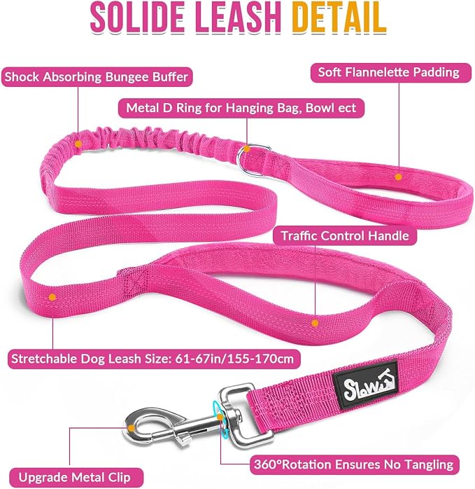 SlowTon No Pull Dog Harness with Front Clip - Heavy Duty, Soft Padded | Neck & Chest Adjustable, Tactical Pet Vest and Leash Set for Large Medium Sized Dogs, for Easy Walk & Training, Fuchsia M