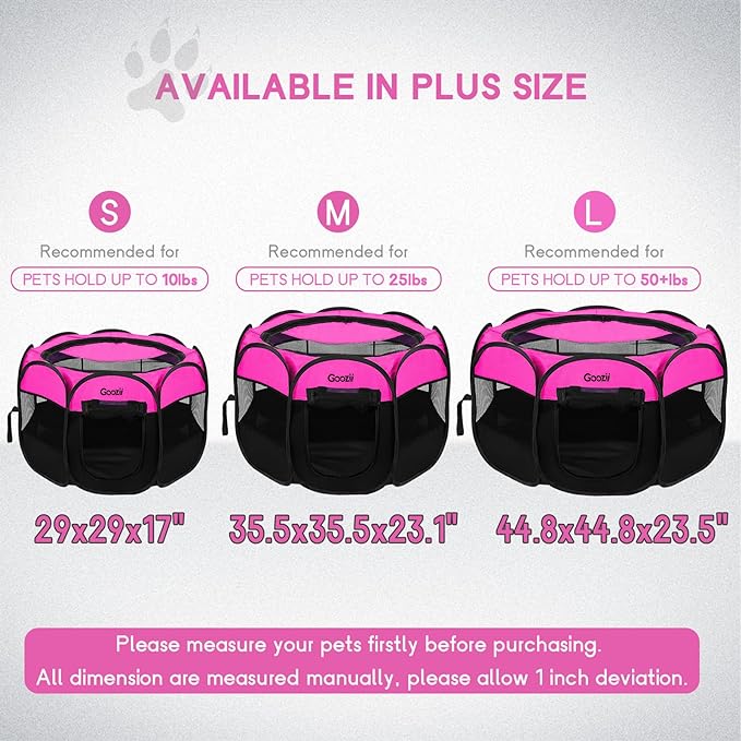 GOOZII Portable Dog Playpen for Small Dogs Indoor Outdoor, Foldable Pet Puppy Playpens Kennel Tent with Top Cover Door for House Cat Kitty for Dog Lover as (Medium Size, Pink)