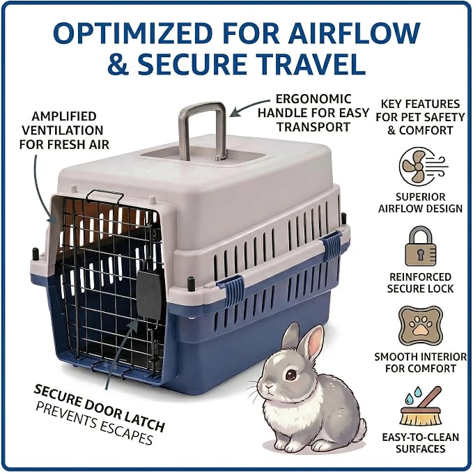 Hard-Sided Pet Carrier for Cats and Small Dogs, 20" Sturdy Travel Kennel with Secure Wire Door & 360° Ventilation, Portable Plastic Crate for Vet Visits & Car Travel (Blue/Grey)