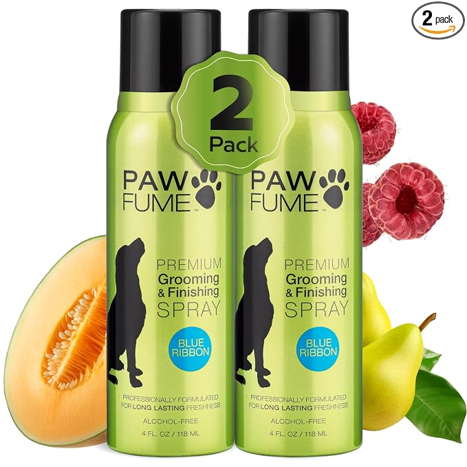 PAWFUME Dog Perfume Spray for Grooming, Blue Ribbon, 2-Pack | Probiotic, alcohol-free mist detangles, moisturizes and keeps pups fresh all day, salon-quality Dog Spray Deodorizer Perfume
