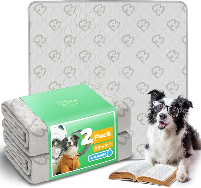 FXW Washable Pee Pads for Dogs, Super Absorbent, 39" Square, 2 Packs | Machine washable, Non-slip backing