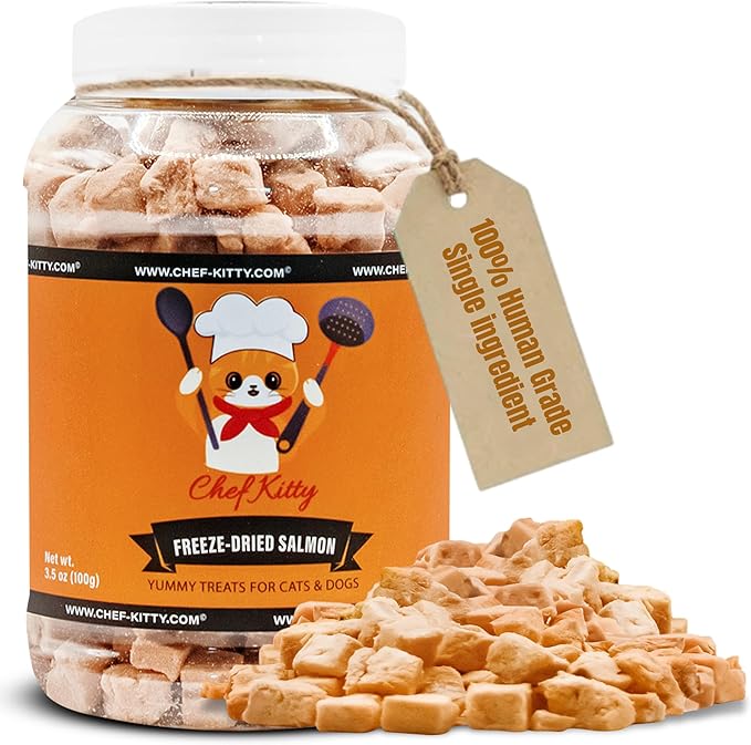 Freeze Dried Salmon Cat Treats | 100% Wild Caught Salmon Dog Treats, Grain- Free | High Protein, Single Ingredient Cat & Dog Food Toppers | No Additives or Preservatives | Tested in USA | 2.6 oz