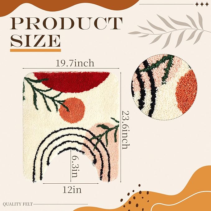 Drydiet Toilet Rug U Shaped Washable Soft and Absorbent Bathroom Rugs Non Slip Bath Mat Machine Wash Bathroom Contour Rug for Toilet Base, 24 x 20 Inch(Boho Color)