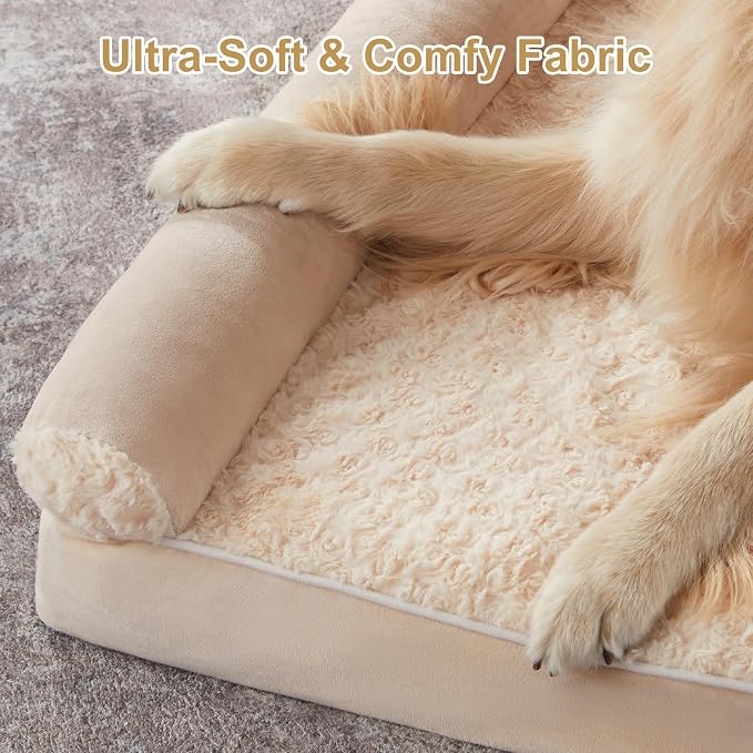 BFPETHOME Orthopedic Washable XLarge Dog Bed for Senior Dog Cozy Sleep | Extra Large Waterproof Big Soft Pet Couch Bed for Dogs Relax with Removable Cover Supportive Egg Crate Foam Beige 42x30 Inch