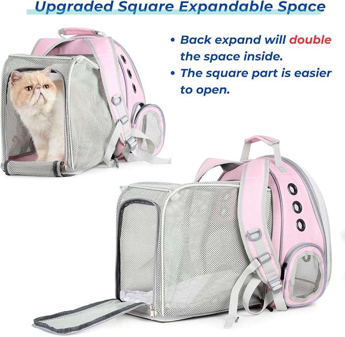 Cat Carrier Backpack, Expandable Bubble Pet Carrier for Cats and Small Dogs, Airline Approved Travel Backpack for Hiking, Walking & Outdoor Adventures - Supports up to 14 lbs