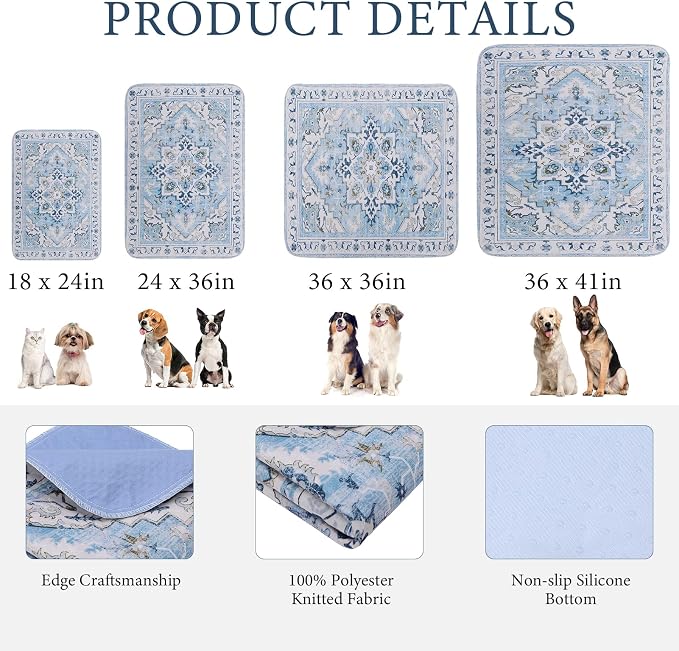 Homimp Washable Pee Pads for Dogs,2 Pack Reusable Puppy Pads Waterproof,Absorbent and Leakproof Dog Pee Pads,Non Slip Puppy Training Pads, Pet Mat for Floor, Crate, Couch, Whelping,Blue, 24"x36"