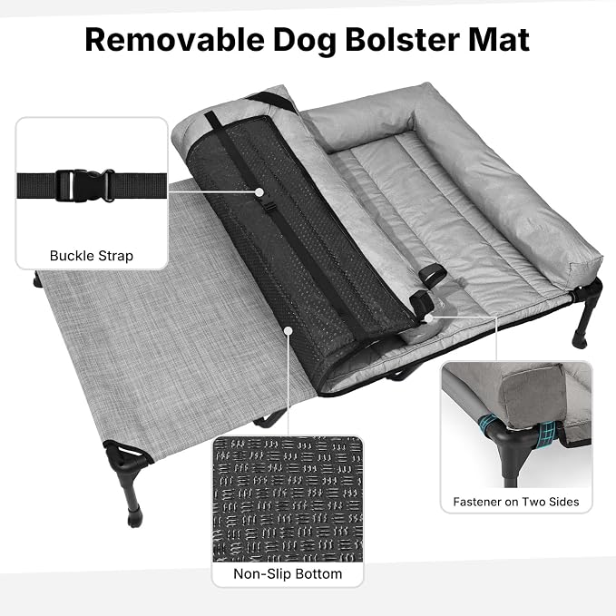 Veehoo Cooling Elevated Dog Bed Add Removable Waterproof Bolster Cushion Mat, Raised Pet Cot with Breathable Teslin Mesh, No-Slip Feet, Dog Couch Bed for Indoor Outdoor, 59x37.5inches, Grey, CWC2331B