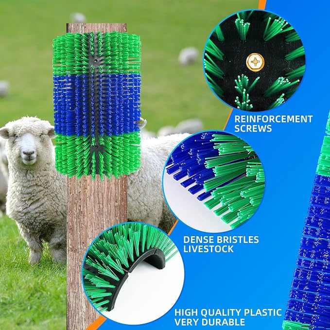 Extra Large Size Livestock Scratching Brush, Upgraded Horse/Goat/Cow/Cattle Scratcher Brush for Grooming, Itch Relief Horse Scratcher Brushes Kit with Two Sets of Mounting Screws(2-Pack,Green)