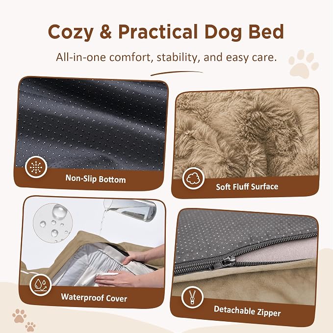 Comfort Expression Waterproof Orthopedic Dog Bed for Extra Large Dogs | Supportive Egg Crate Foam XL Pet Bed with Removable Bolster, Dog Couch with Washable Cover & Non-Slip Bottom, 42x30 Inch