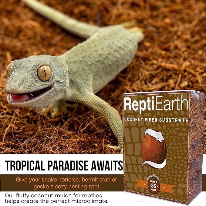 ReptiEarth Reptile Bedding, Fluffy Coconut Fiber Substrate 12 Quart Organic Coco Ready to Use for Bioactive Snake Terrarium, Lizard Tanks with Plants, for Frog, Tarantula or Hermit Crab Habitat
