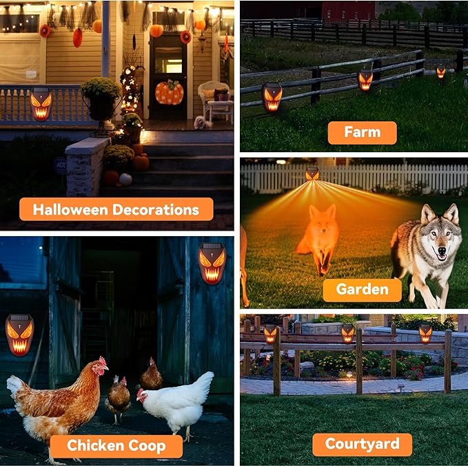 Solar Nocturnal Animal Repellent Outdoor, Waterproof Coyote Deterrent Devices with Predator Lights, Deer Repellent Devices - Repel Skunk Raccoon Opossum Fox Owl Hawk for Yard Garden Farm Chicken Coop