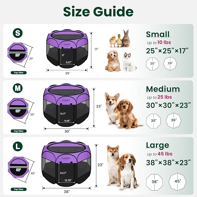 Love's cabin Pet Puppy Dog Playpen, Medium Dog Tent Crates Cage Indoor/Outdoor, Portable Playpen for Cat, Foldable Pop Up Dog Kennel Playpen with Carring Case, Removable Zipper Top, Purple