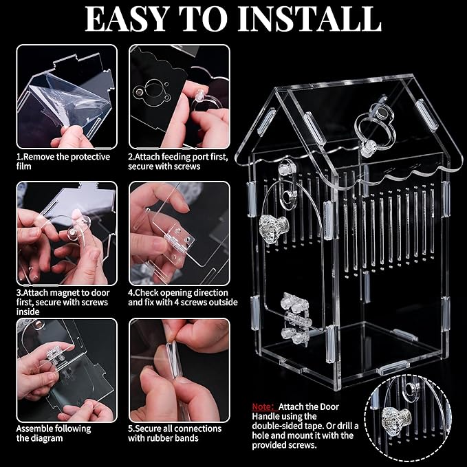 Hysagtek Jumping Spider Enclosure, Acrylic Arboreal Tarantula Enclosure Small Reptile Terrarium with Magnetic Door, Clear Jumping Spider Enclosure Accessories