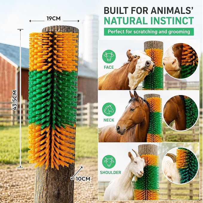 Livestock Scratching Brush 1-Pack — Cattle Horse Goat Pig Sheep Grooming Post, High-Visibility Animal Scratcher, Stress Relief Goat Toys for Summer Itch & Shedding