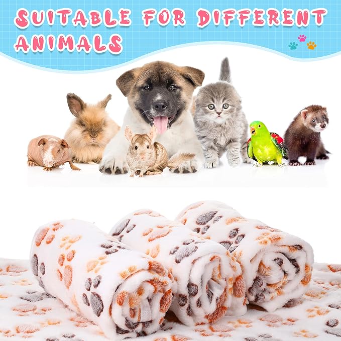 Tatuo 4 Pack Fleece Dog Blankets for Puppy Cats Multi-Size Sleep Mat for Pet Guinea Pig Soft Washable Warm Crate Bed Puppy Teething Toys Print Pattern Blanket Indoor(White,24 x 16 Inch,Paw)