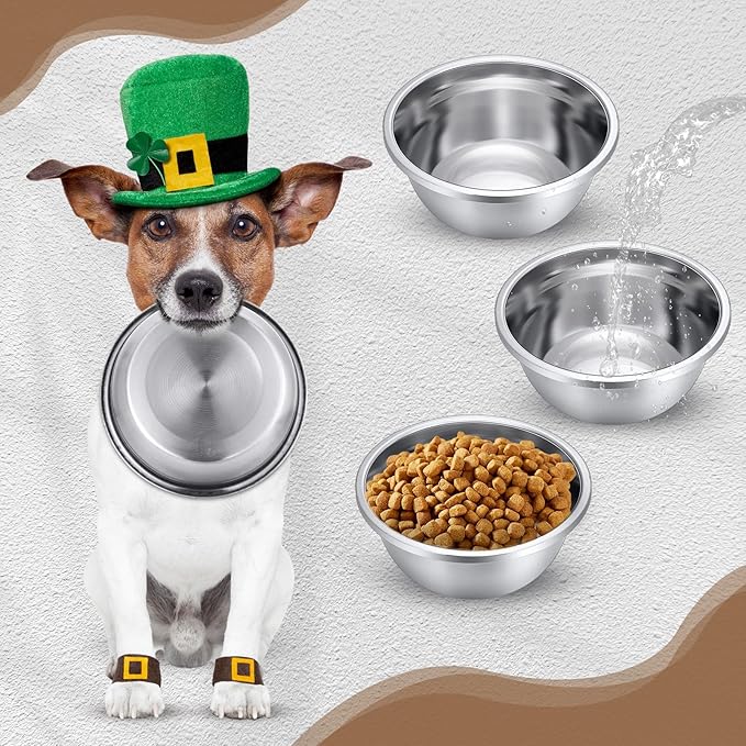 6 Pcs 8 Cup Metal Dog Bowls Stainless Steel Thickened Food Bowls Travel Kennel Food and Water Dish for Medium Large Size Dogs Cats, 64 Oz, Dishwasher Safe