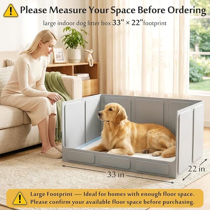 Dog Litter Box with High Walls, Foldable Pee Pad Holder, 33×22×16" | Waterproof No-Spill Indoor Dog Potty Tray, No Assembly Required, Easy to Clean and Fold, for Small and Medium Dogs, Gray
