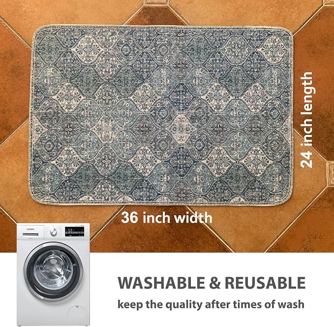nunubaby 4PACK Washable Pee Pads for Dogs, Stylish, Non-Slip and Leak-Proof Pee Pads. Reusable Potty Pads for Dogs for Crates and Floors.(Blue/Multi,24" x36" )