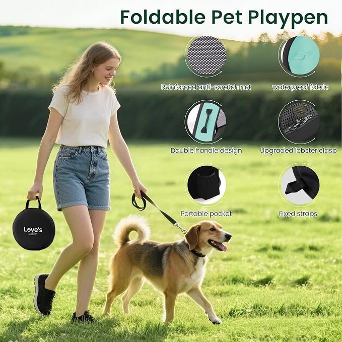 Love's cabin Pet Puppy Dog Playpen, Large Dog Tent Crates Cage Indoor/Outdoor, Portable Exercise Playpen for Dog and Cat, Foldable Pop Up Dog Kennel Playpen with Carring Case (L, Green)