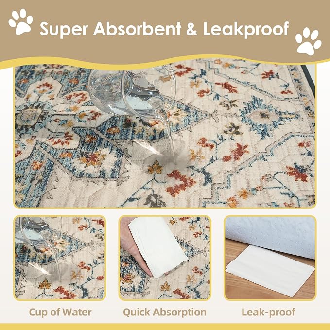 SCLOSE Washable Pee Pads for Dogs Large 2 Pack, 48" x 48" Reusable Puppy Pads Waterproof Dog Rugs, Super Absorbent, Leakproof, Dog Crate Pad, Playpen Mat, Whelping Pads, White Medallion
