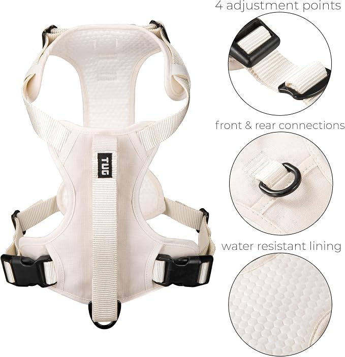 TUG Grab Dog Harness with Built-in Magnetic Traffic Leash (Medium/Cream) | Padded Magnetic Traffic Handle | Dual Leash Clips | 4-Point Adjustable Fit | Durable Nylon