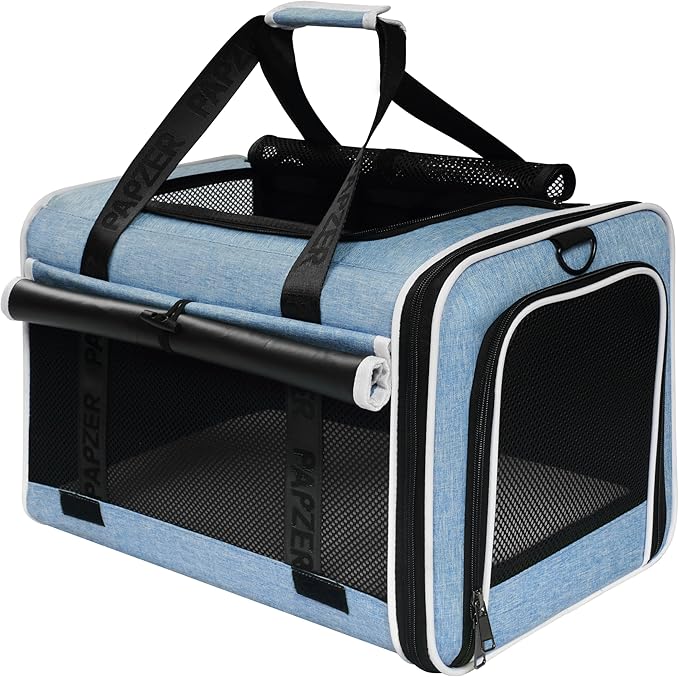Cat Carrier for Travel, Soft-Sided, Top Loading, Privacy Curtain, to 20 lbs | Medium Pet Carry Bag Anxious Cat, Vet Visits Car Transport, Luggage Sleeve Suitcase Attachable Small Puppy Crate Kennel Blue