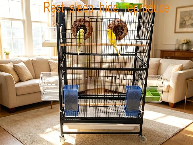 Washable & Breathable Plastic Rattan Bird Nest - Round Hanging Parrot Hammock Hut, Easy-Clean Cool Hideout for Sleeping, Egg Laying & Resting, Budgie, Lovebird, Cockatiel & Canary