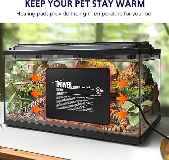 iPower Reptile Heat Pad 6X8 Inch 8W Under Tank Terrarium Warmer Heating Mat for Turtle, Lizard, Frog, Snake, Reptile, and Other Small Animals